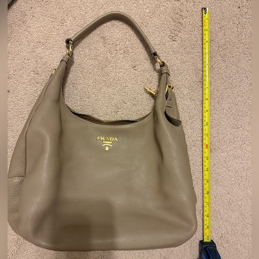 Prada Leather Hobo Shoulder Bag Taupe with Gold Hardware - Picture 10 of 10